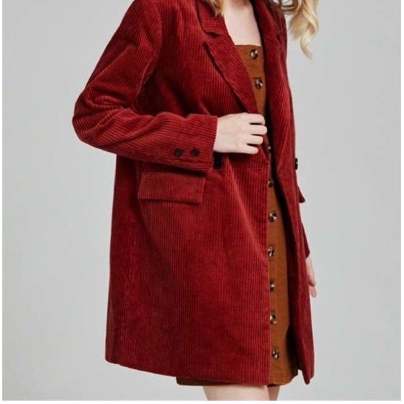 Altar'd State Soft Crushed Velvet corduroy Burgundy blazer jacket SZ Medium - Picture 1 of 5